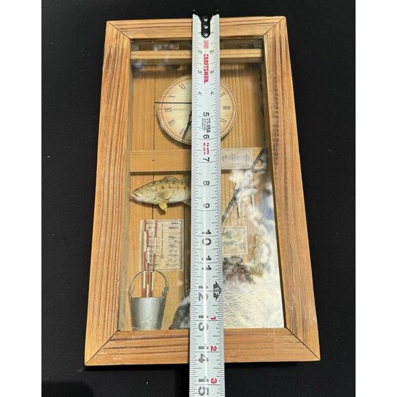 Vintage Fishing Shadowbox and Wall Clock Man Cave Decor Log Cabin Works - Picture 6 of 7